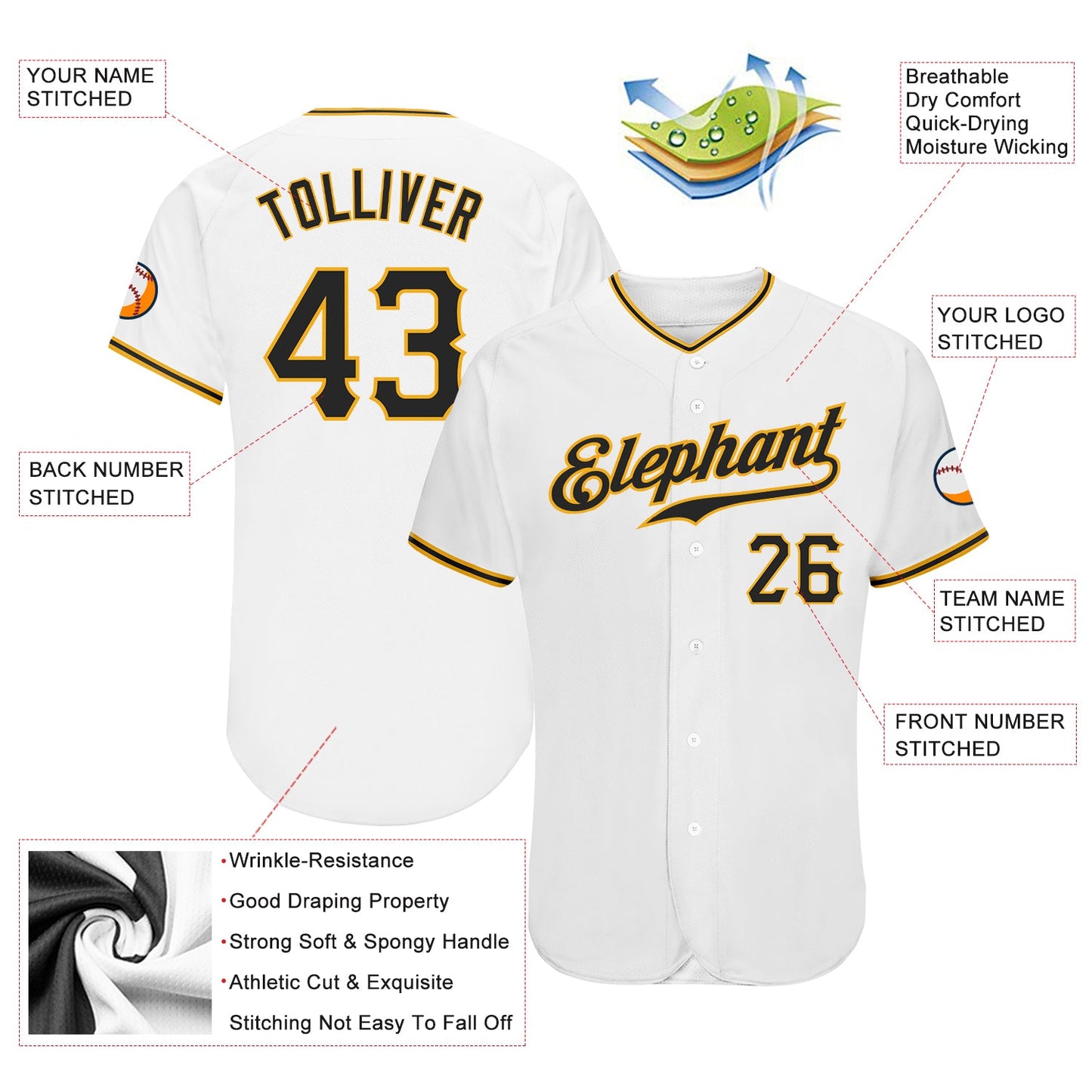 Custom White Black-Gold Authentic Baseball Jersey - Sky-Custom