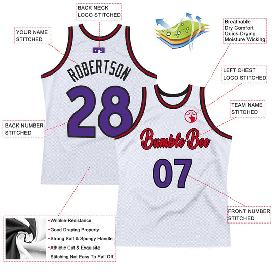 Custom White Purple-Red Authentic Throwback Basketball Jersey - Sky-Custom