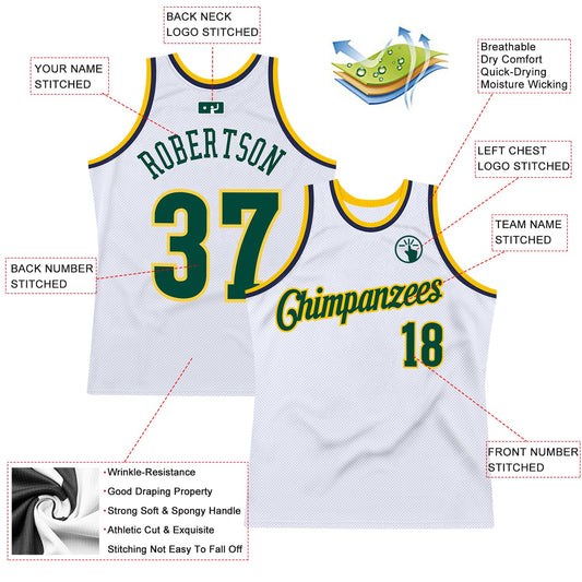 Custom White Hunter Green-Gold Authentic Throwback Basketball Jersey - Sky-Custom