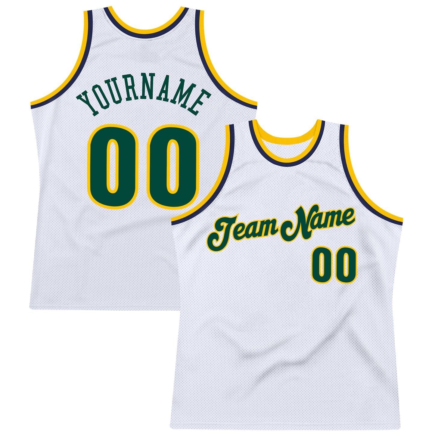 Custom White Hunter Green-Gold Authentic Throwback Basketball Jersey - Sky-Custom