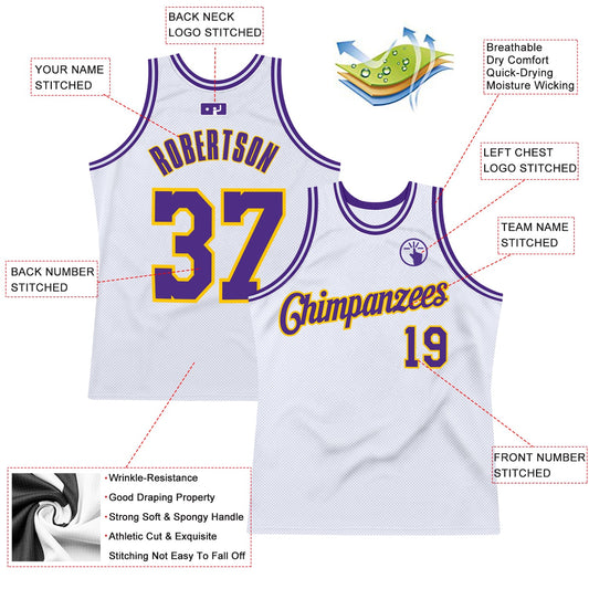 Custom White Purple-Gold Authentic Throwback Basketball Jersey - Sky-Custom
