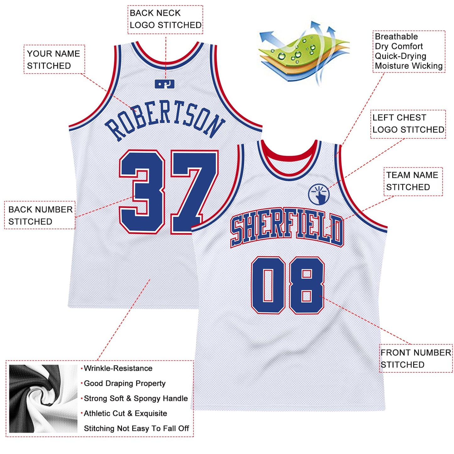 Custom White Royal-Red Authentic Throwback Basketball Jersey - Sky-Custom
