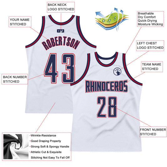 Custom White Navy-Red Authentic Throwback Basketball Jersey - Sky-Custom