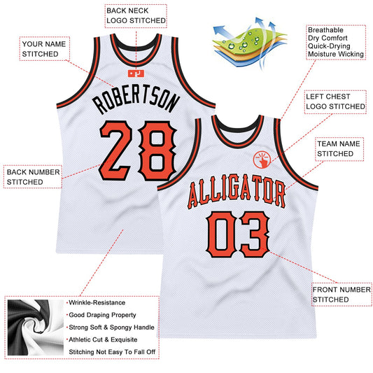 Custom White Orange-Black Authentic Throwback Basketball Jersey - Sky-Custom