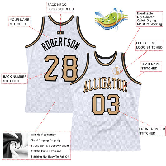 Custom White Old Gold-Black Authentic Throwback Basketball Jersey - Sky-Custom
