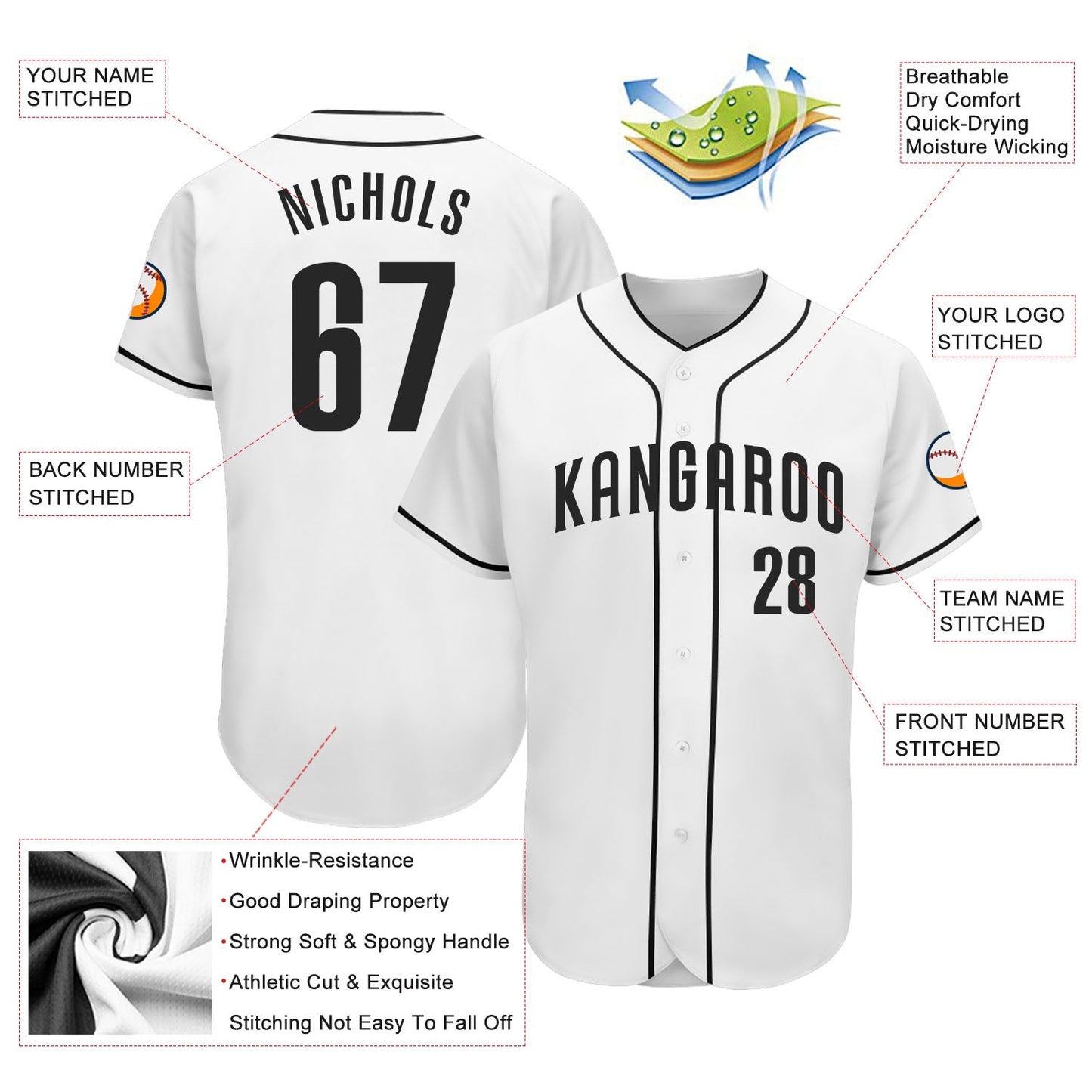 Custom White Black Authentic Baseball Jersey - Sky-Custom