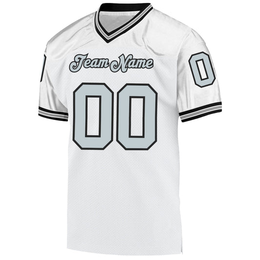 Custom White Silver-Black Mesh Authentic Throwback Football Jersey - Sky-Custom