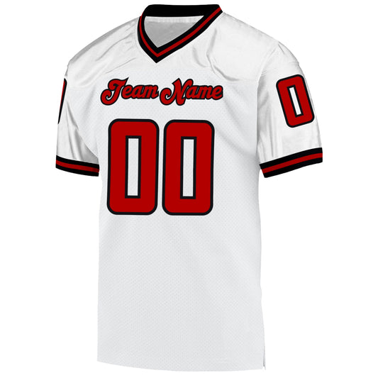 Custom White Red-Black Mesh Authentic Throwback Football Jersey - Sky-Custom