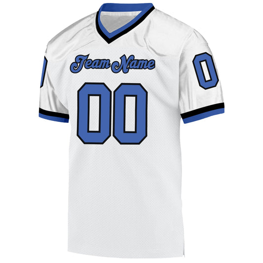 Custom White Blue-Black Mesh Authentic Throwback Football Jersey - Sky-Custom