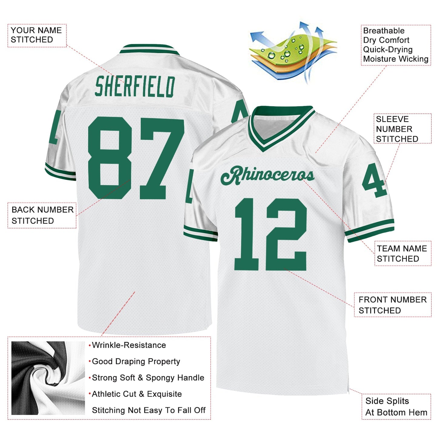 Custom White Kelly Green Mesh Authentic Throwback Football Jersey - Sky-Custom