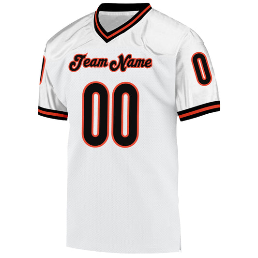 Custom White Black-Orange Mesh Authentic Throwback Football Jersey - Sky-Custom