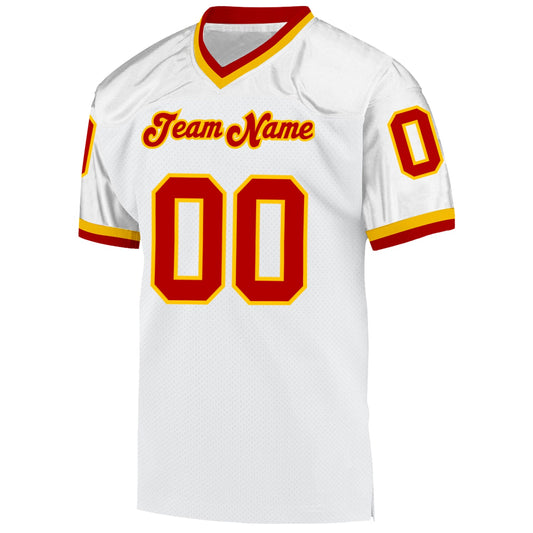 Custom White Red-Gold Mesh Authentic Throwback Football Jersey - Sky-Custom