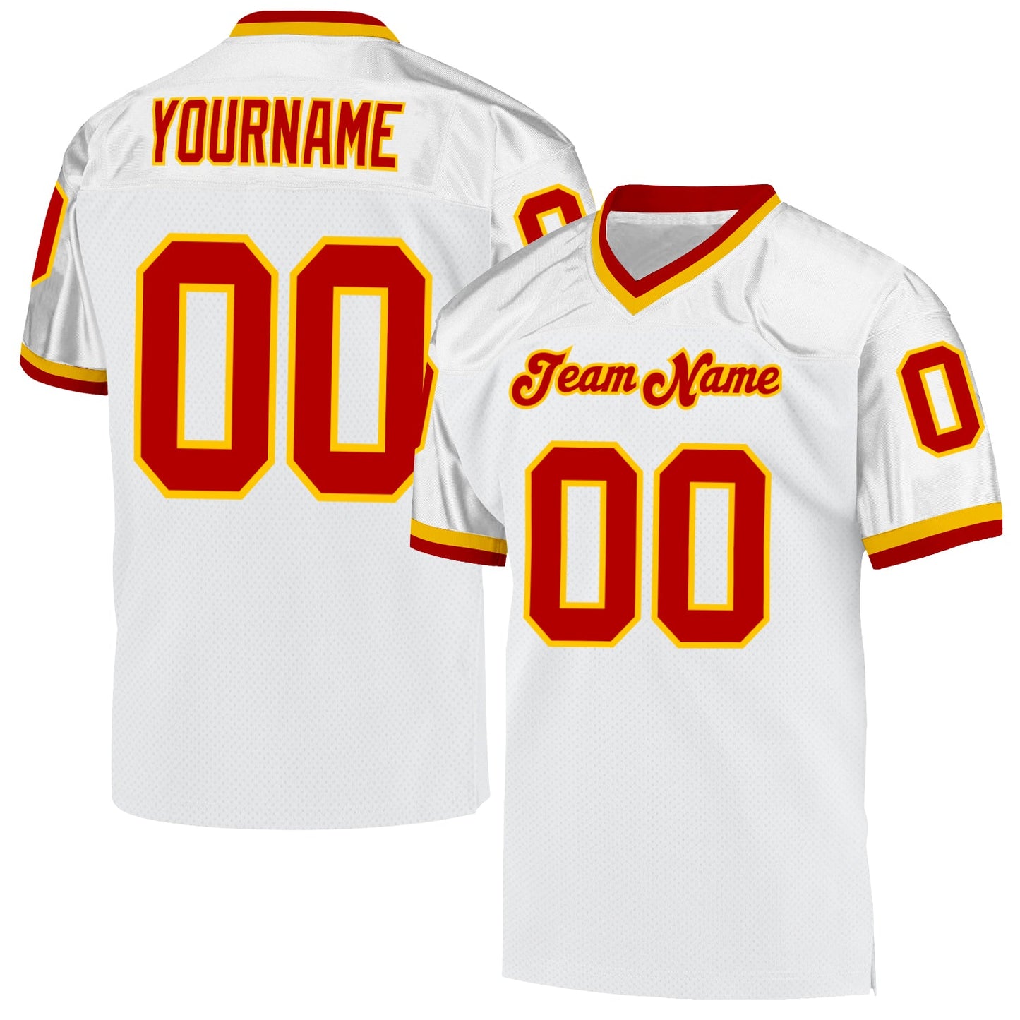 Custom White Red-Gold Mesh Authentic Throwback Football Jersey - Sky-Custom