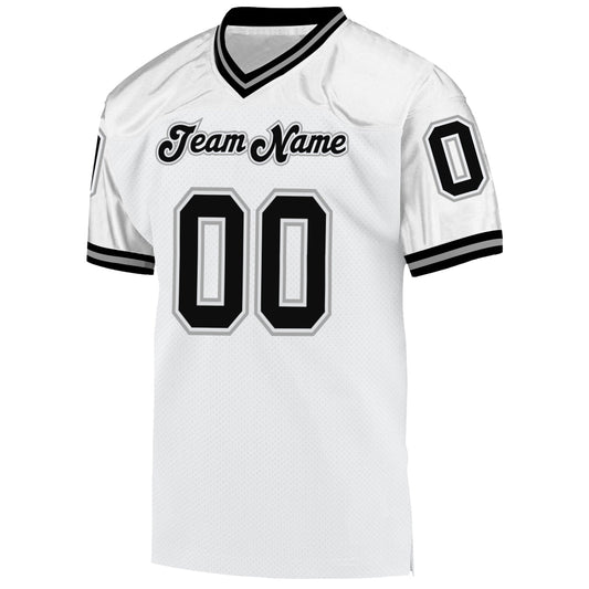 Custom White Black-Gray Mesh Authentic Throwback Football Jersey - Sky-Custom