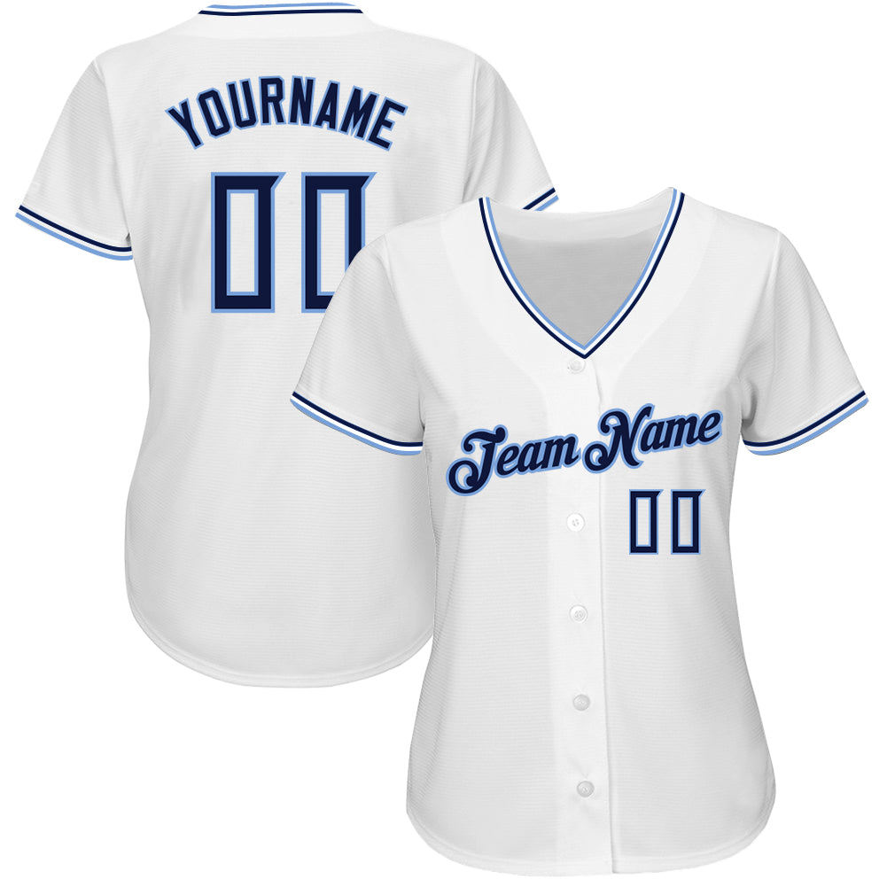 Custom White Navy-Powder Blue Authentic Baseball Jersey - Sky-Custom