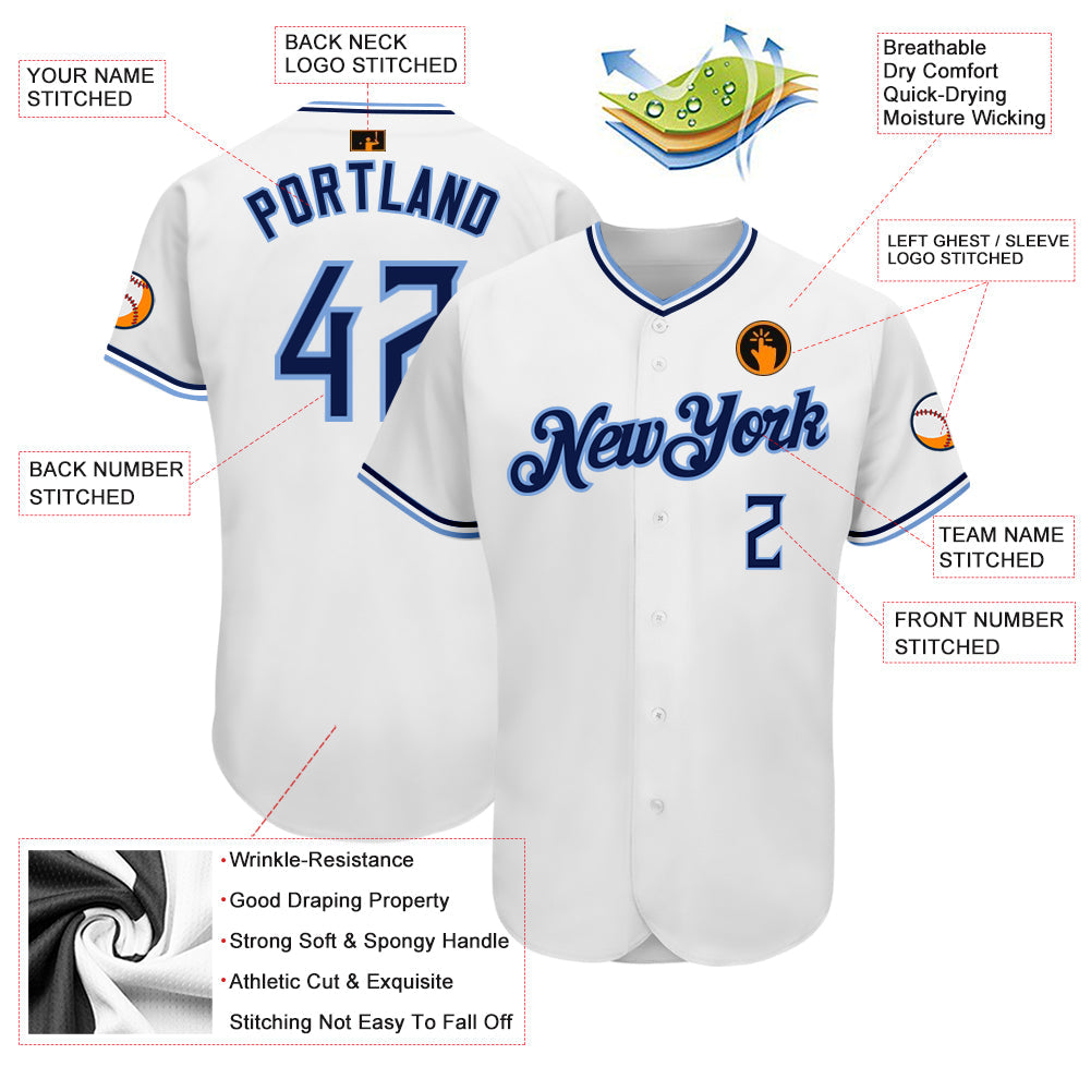 Custom White Navy-Powder Blue Authentic Baseball Jersey - Sky-Custom