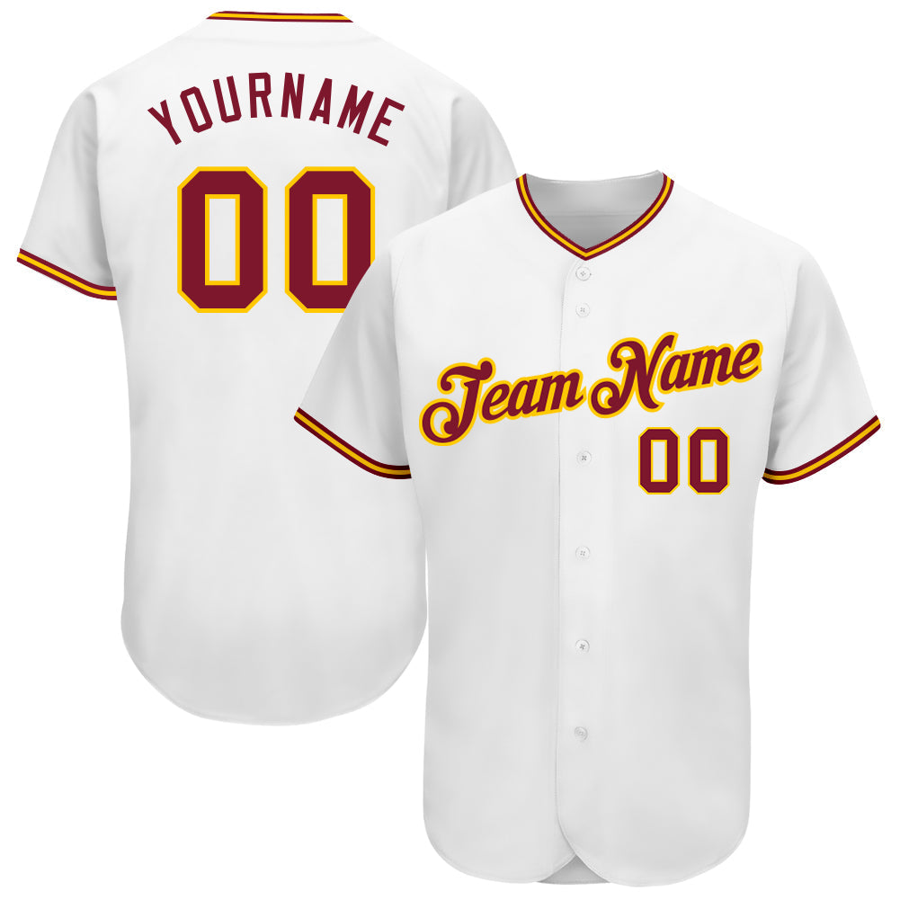 Custom White Crimson-Gold Authentic Baseball Jersey - Sky-Custom