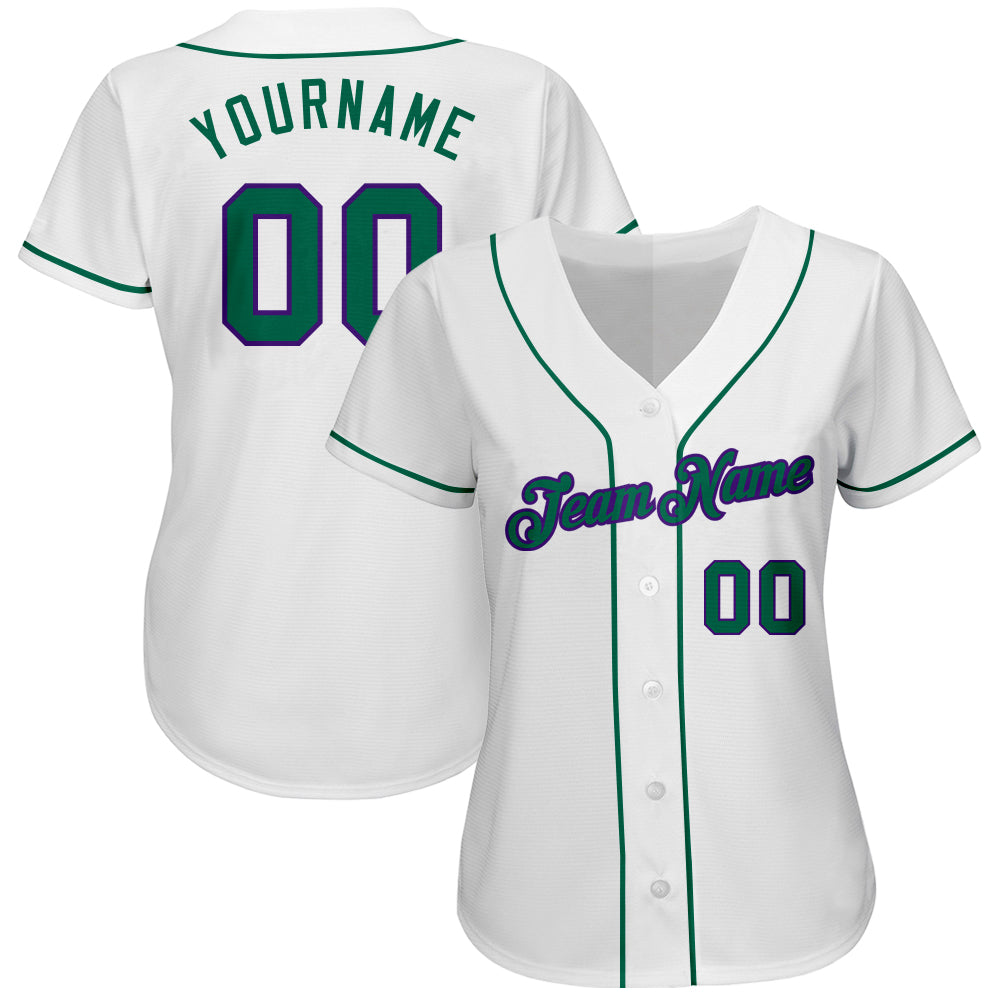 Custom White Kelly Green-Purple Authentic Baseball Jersey - Sky-Custom
