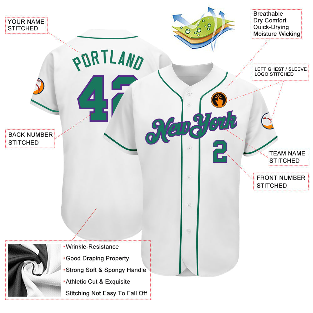 Custom White Kelly Green-Purple Authentic Baseball Jersey - Sky-Custom