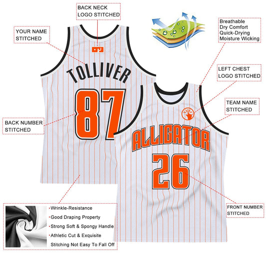 Custom White Orange Pinstripe Orange-Black Authentic Basketball Jersey - Sky-Custom