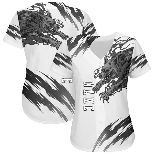 Custom White White-Black 3D Wolf Authentic Baseball Jersey - Sky-Custom