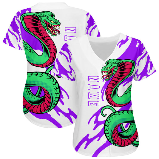 Custom White White-Purple 3D Snake Authentic Baseball Jersey - Sky-Custom