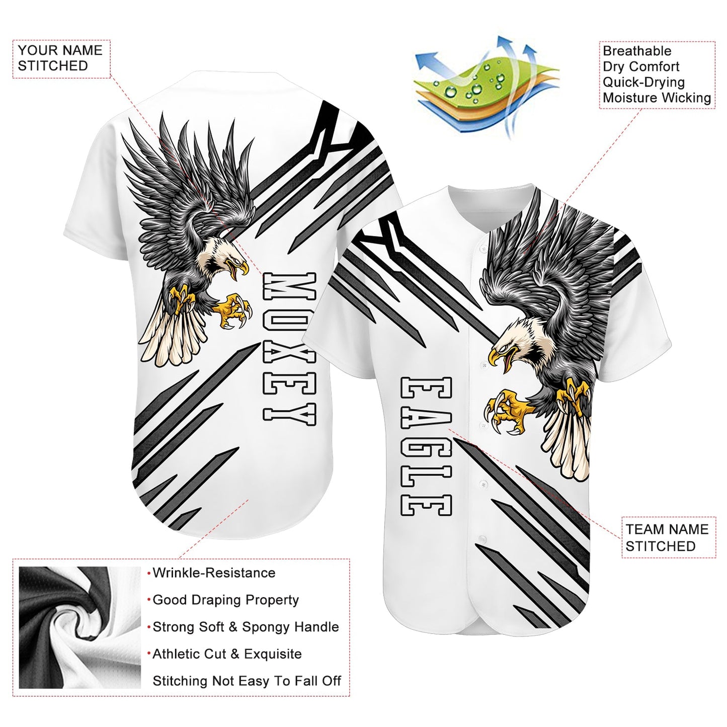 Custom White White-Black 3D Eagle Authentic Baseball Jersey - Sky-Custom