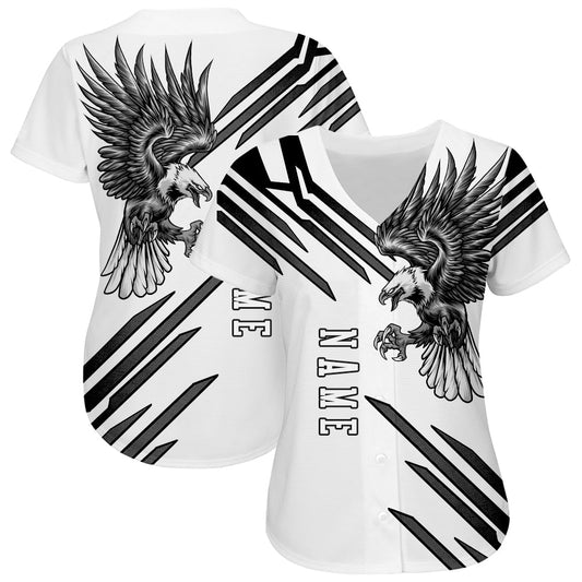 Custom White White-Black 3D Eagle Authentic Baseball Jersey - Sky-Custom