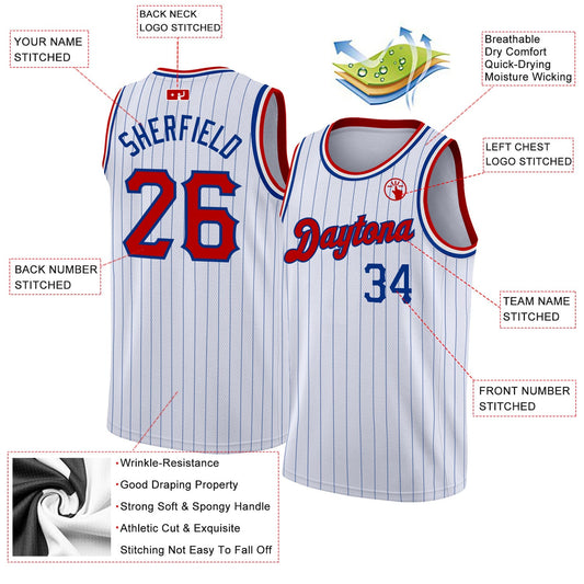 Custom White Royal Pinstripe Red-Royal Authentic Basketball Jersey - Sky-Custom