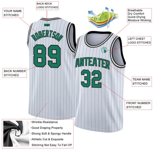 Custom White Kelly Green Pinstripe Kelly Green-Black Authentic Basketball Jersey - Sky-Custom