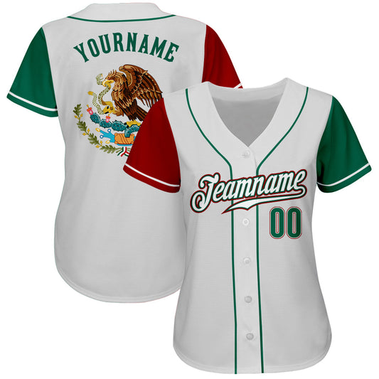 Custom White Kelly Green-Red Authentic Mexico Two Tone Baseball Jersey - Sky-Custom
