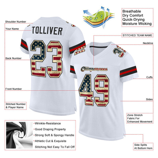 Custom White Vintage USA Flag-Black Mesh Authentic Football Jersey - Sky-Custom