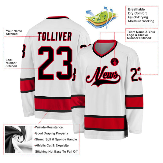 Custom White Black-Red Hockey Jersey - Sky-Custom