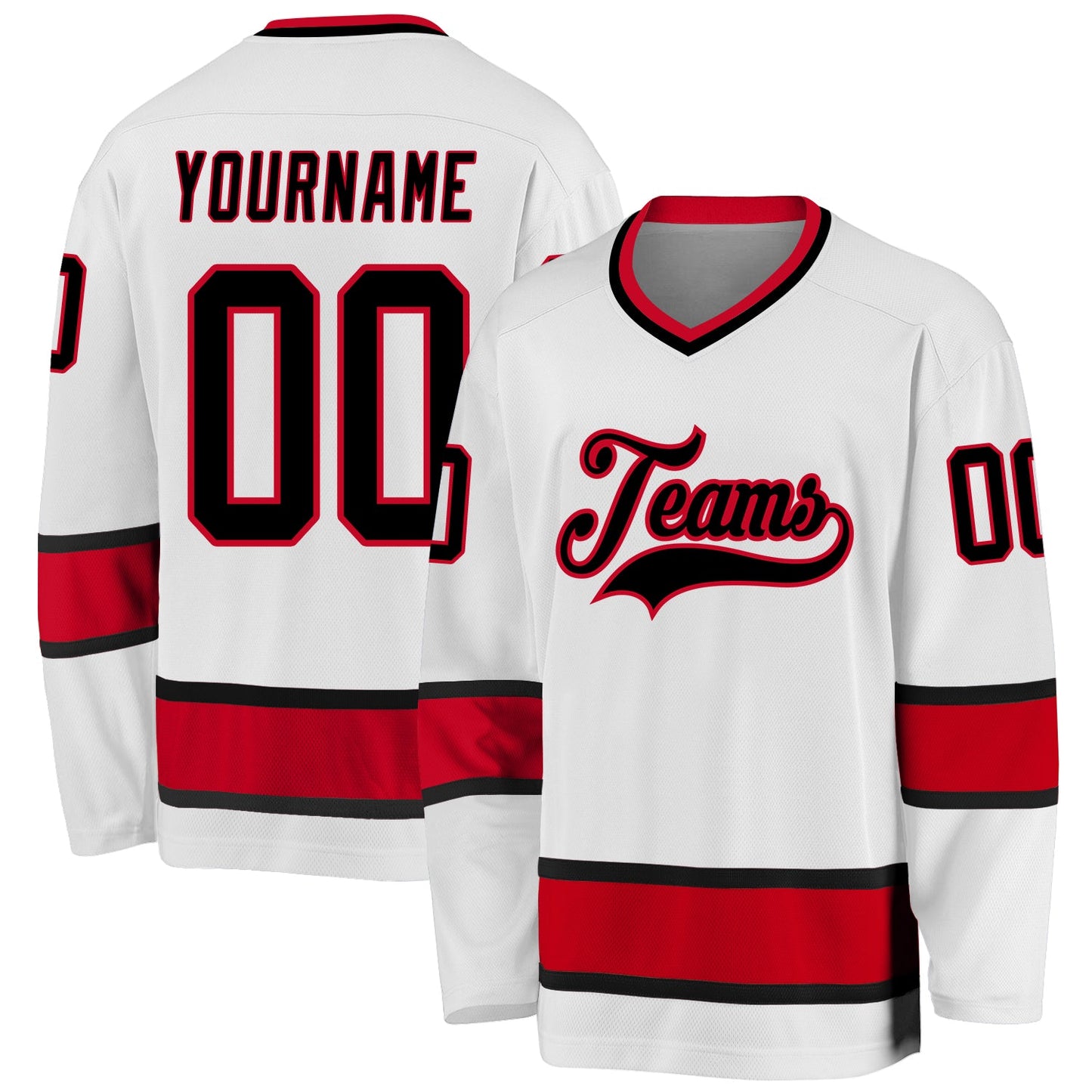 Custom White Black-Red Hockey Jersey - Sky-Custom