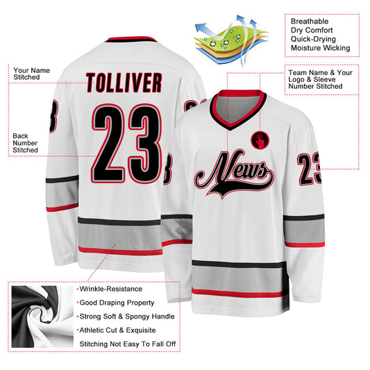 Custom White Black-Gray Hockey Jersey - Sky-Custom