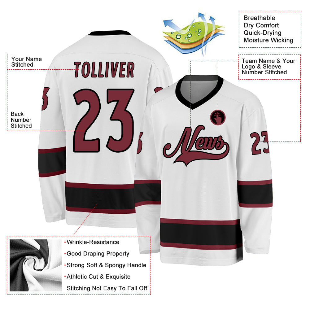 Custom White Burgundy-Black Hockey Jersey - Sky-Custom