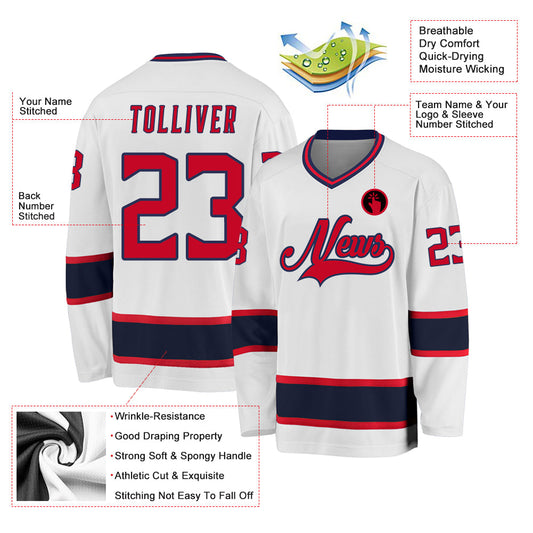 Custom White Red-Navy Hockey Jersey - Sky-Custom