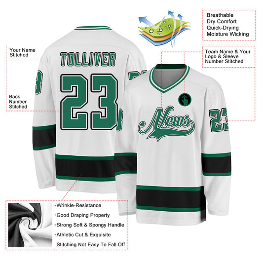 Custom White Kelly Green-Black Hockey Jersey - Sky-Custom