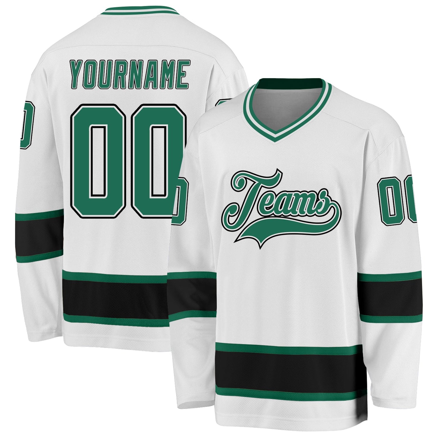 Custom White Kelly Green-Black Hockey Jersey - Sky-Custom