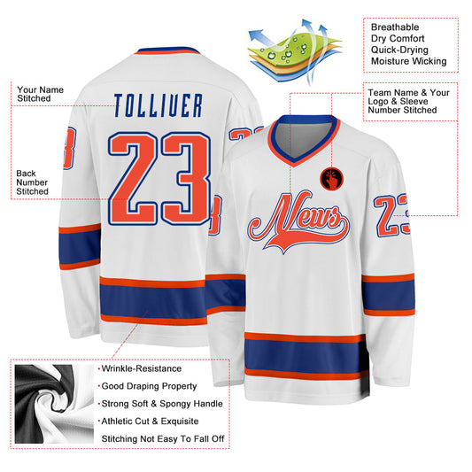Custom White Orange-Royal Hockey Jersey - Sky-Custom