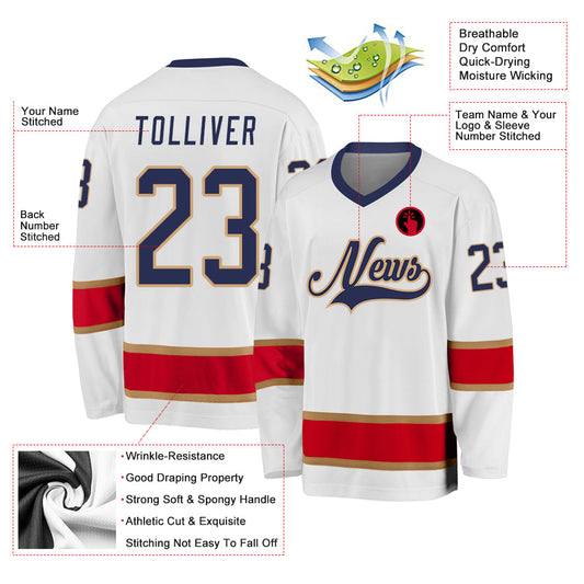 Custom White Navy-Red Hockey Jersey - Sky-Custom