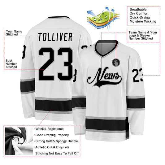 Custom White Black-Gray Hockey Jersey - Sky-Custom