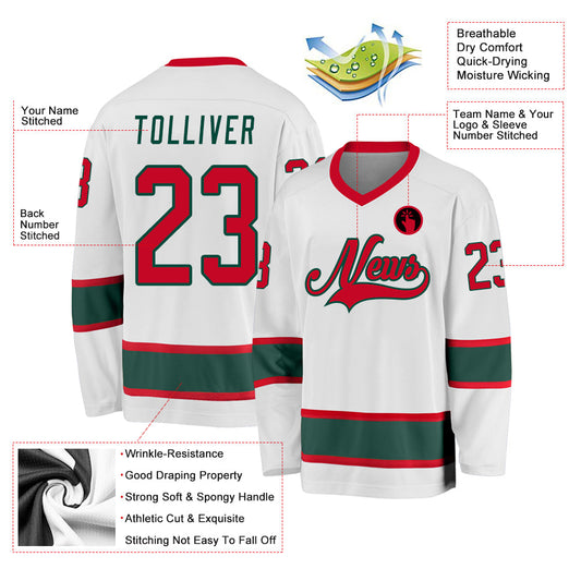 Custom White Red-Green Hockey Jersey - Sky-Custom