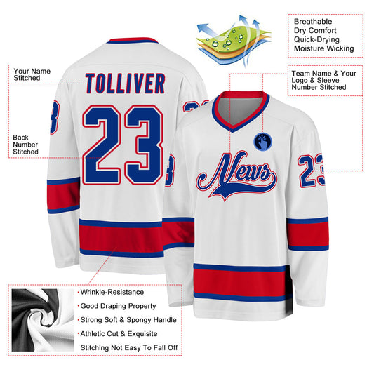 Custom White Royal-Red Hockey Jersey - Sky-Custom