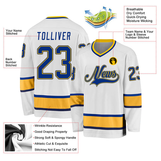 Custom White Royal-Gold Hockey Jersey - Sky-Custom