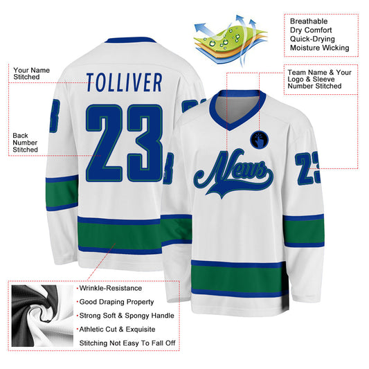 Custom White Royal-Kelly Green Hockey Jersey - Sky-Custom