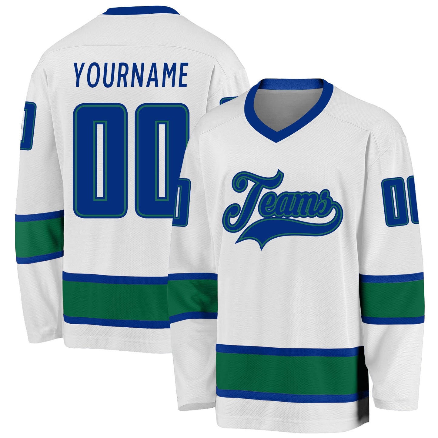 Custom White Royal-Kelly Green Hockey Jersey - Sky-Custom