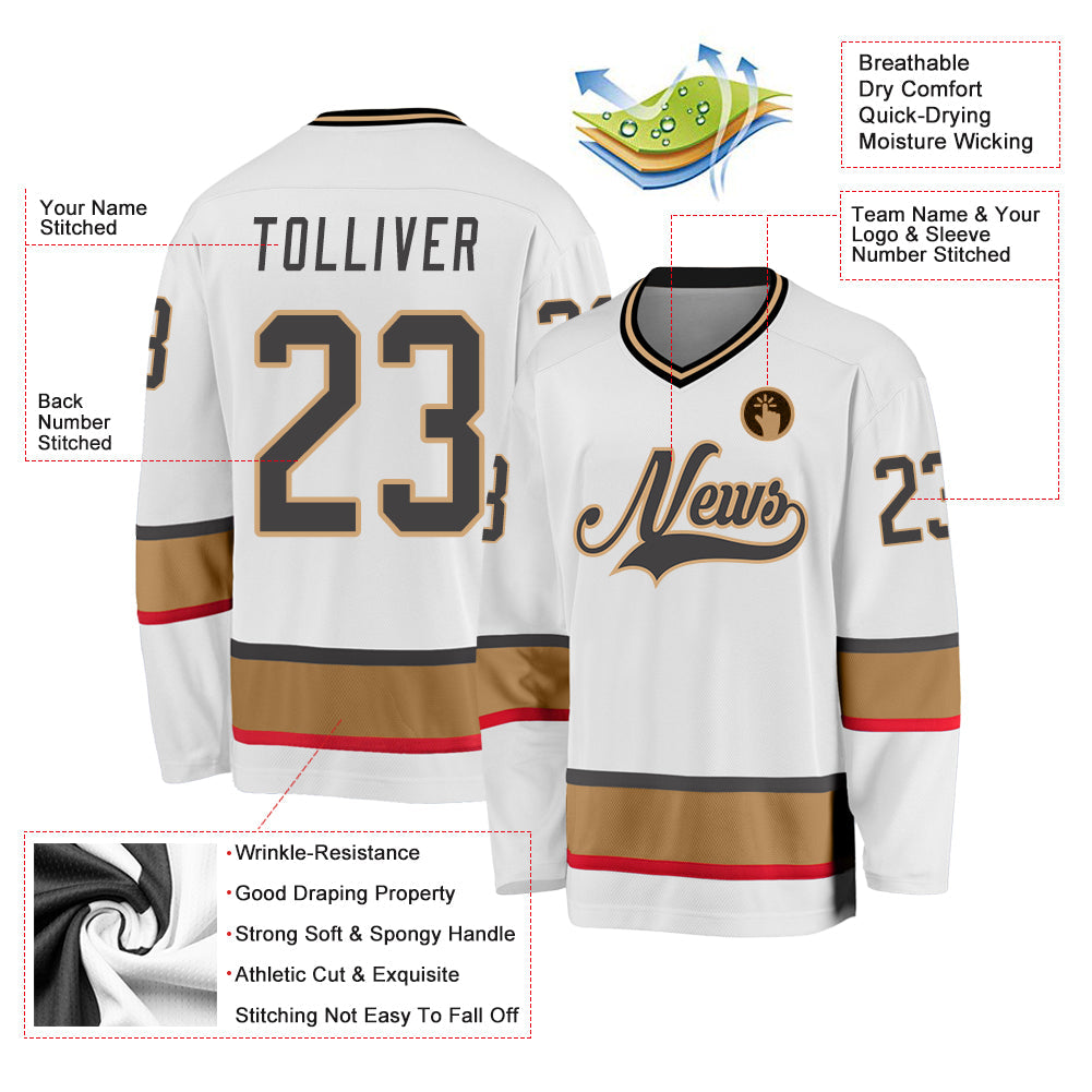 Custom White Steel Gray-Old Gold Hockey Jersey - Sky-Custom