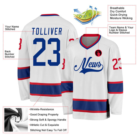 Custom White Royal-Gold Hockey Jersey - Sky-Custom