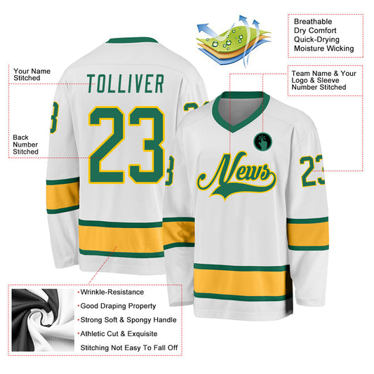Custom White Kelly Green-Gold Hockey Jersey - Sky-Custom